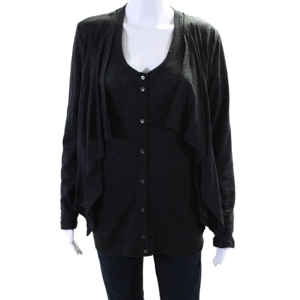 Theory Women's V-Neck Long Sleeves Button Down Cardigan Sweater Gray Size S